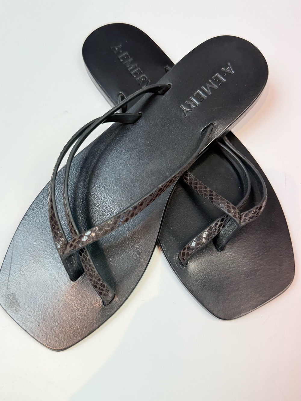 A.EMERY Benni Brown Snake Embossed Leather Flat Sandals Size 38